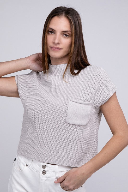 Women's Cropped Mock Neck Short Sleeve Sweater