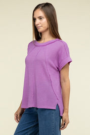 Brushed Waffle Exposed-Seam Short Sleeve Top