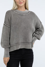 Women's Oversized Cropped Sweater with Side Slits