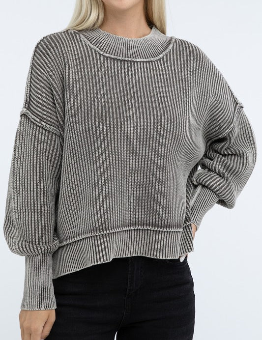 Women's Oversized Cropped Sweater with Side Slits