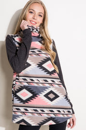 Women's Aztec Mixed Turtle Neck Top