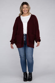 Plus Size Oversized Waffle Open Cardigan Sweater