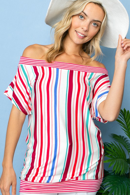 Women's Multi Stripe Off Shoulder Top