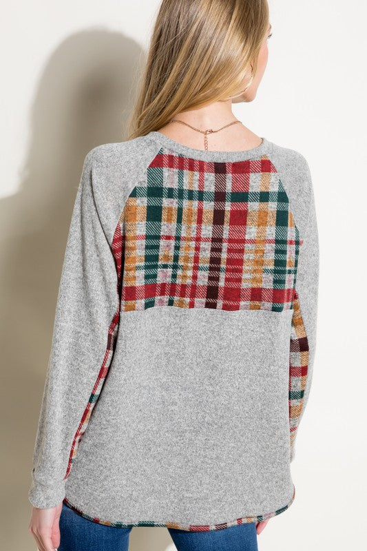 Women's Casual Multi Color Plaid Mixed Top