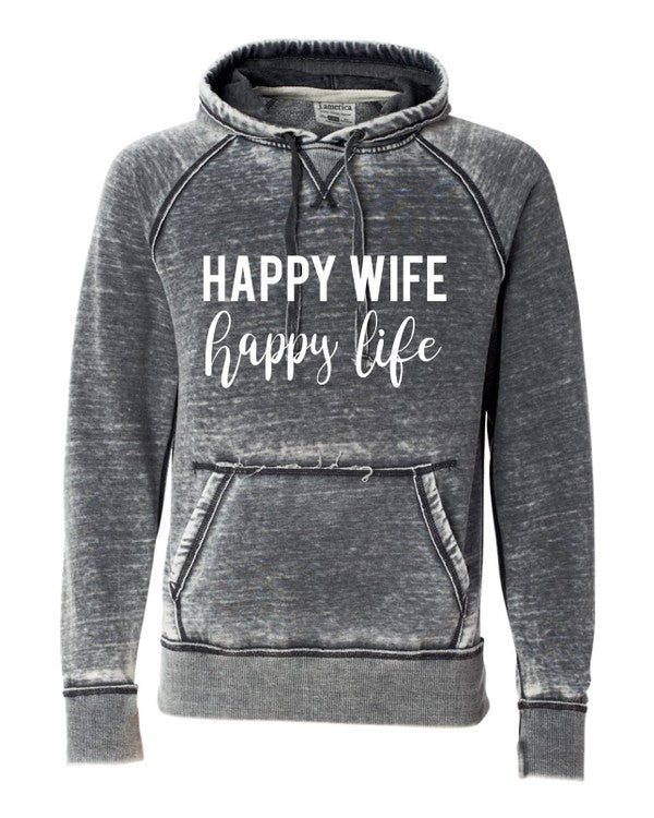 Women's Vintage Hoodie - Happy Wife Happy Life Sweatshirt