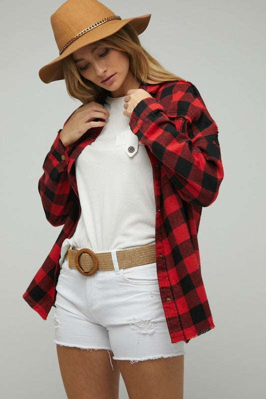 Women's Relaxed Fit Plaid Embroidered Jacket