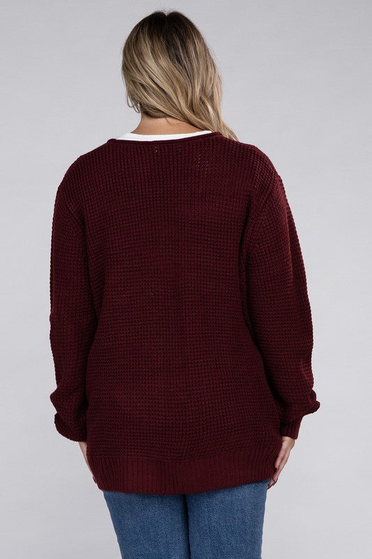 Plus Size Oversized Waffle Open Cardigan Sweater