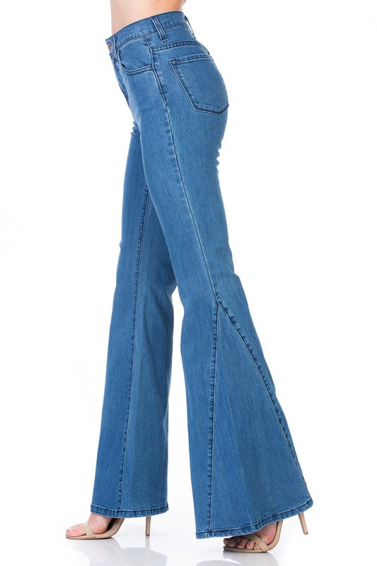 Women's High Waist Vintage Flare Wide Leg Denim Jeans