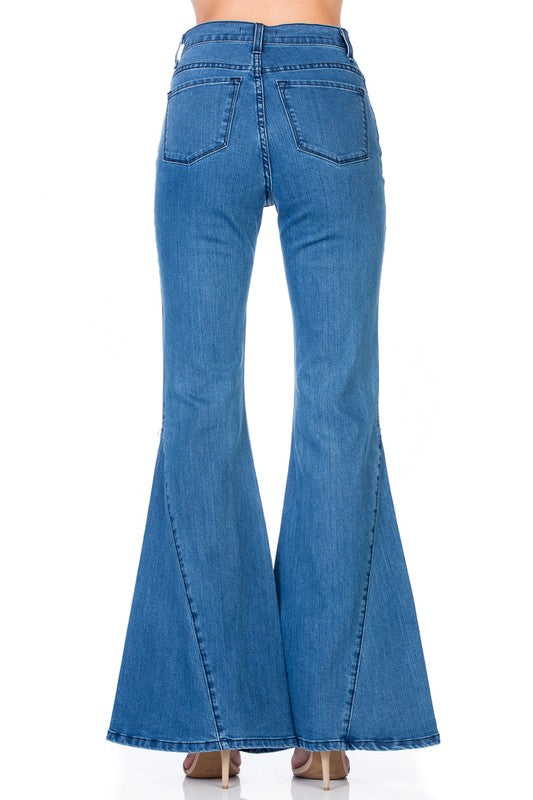 Women's High Waist Vintage Flare Wide Leg Denim Jeans