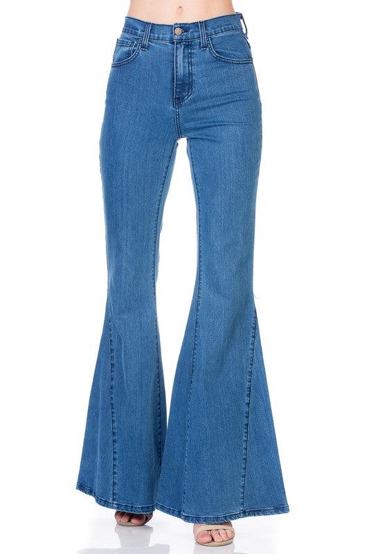 Women's High Waist Vintage Flare Wide Leg Denim Jeans