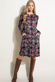 Women's Relaxed Fit Floral and Plaid Print Mini Dress