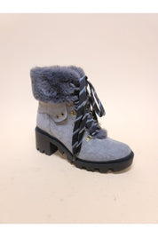 Women's Casual Faux Fur Block Heel Combat Booties