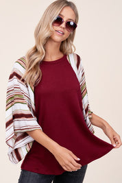 Women's Waffle Stripe Mix Kimono Top