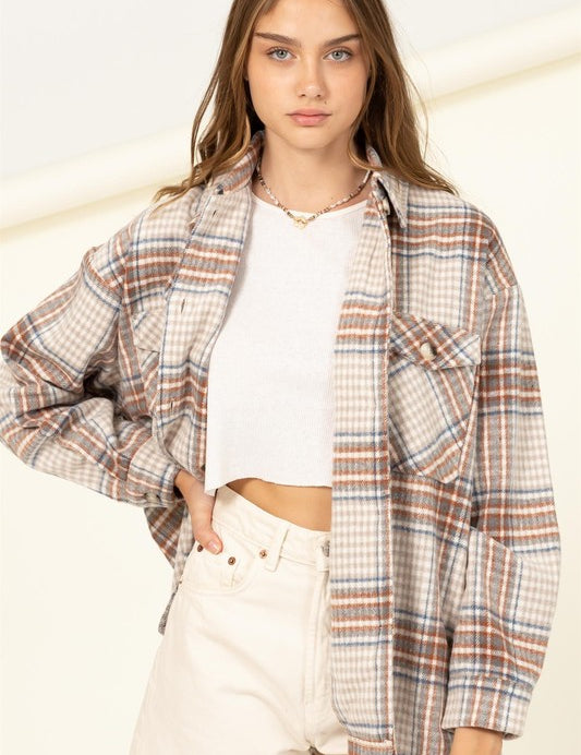 Women's Checkered Print Button-Front Top