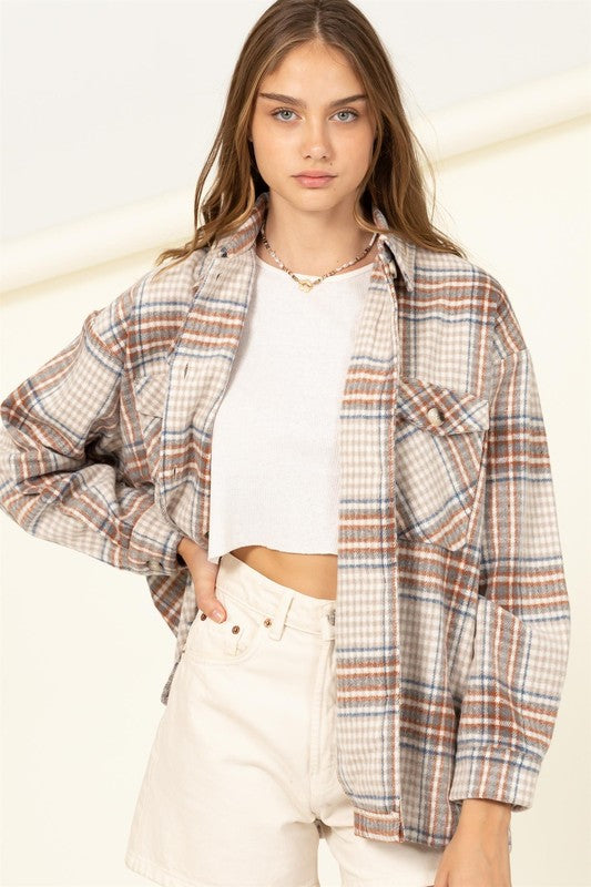 Women's Checkered Print Button-Front Top