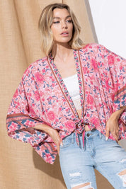 Women's Casual Squared Open Kimono Cardigan with Tie