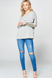 Women's Loose Fit Multi Stripe Sweatshirt Top