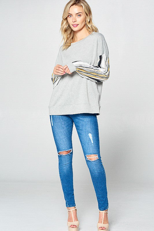 Women's Loose Fit Multi Stripe Sweatshirt Top