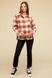 Cotton Plaid Shacket With Front Pocket