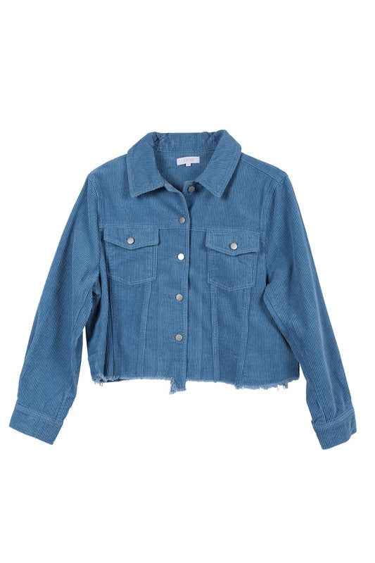 Women's Frayed Corduroy Button-Up Jacket