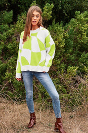 Women's Oversized Geo Checker Knit Sweater Top