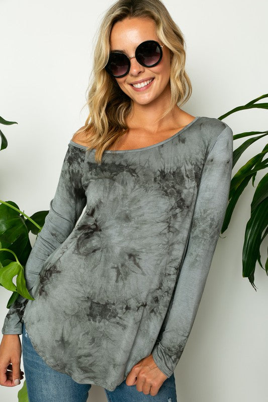 Women's Tie Dye One Shoulder Long Sleeve Plus Top