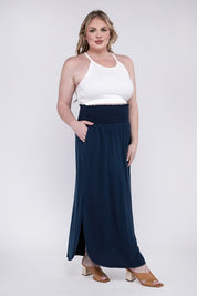 Women's Plus Relaxed Fit Smocked Waist Maxi Skirt with Pockets