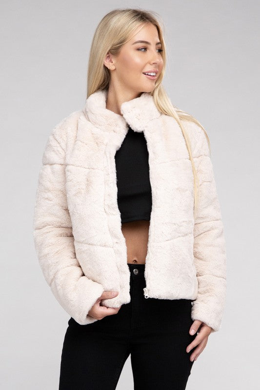 Women's Cozy Fluffy Zip-Up Jacket