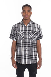 Men's Casual Short Sleeve Checker Plaid Shirt