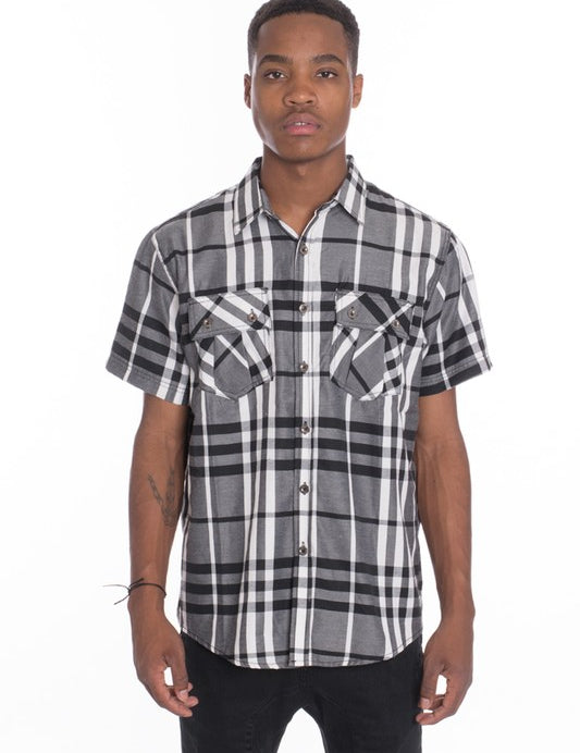 Men's Casual Short Sleeve Checker Plaid Shirt