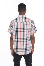 Men's Casual Short Sleeve Checker Plaid Shirt