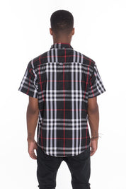 Men's Casual Short Sleeve Checker Plaid Shirt