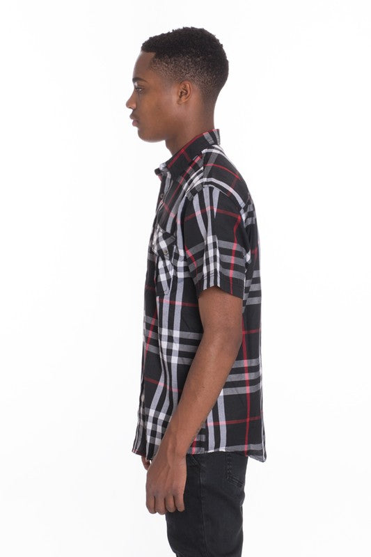 Men's Casual Short Sleeve Checker Plaid Shirt