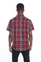 Men's Casual Short Sleeve Checker Plaid Shirt