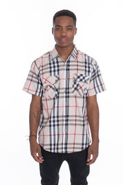 Men's Casual Short Sleeve Checker Plaid Shirt