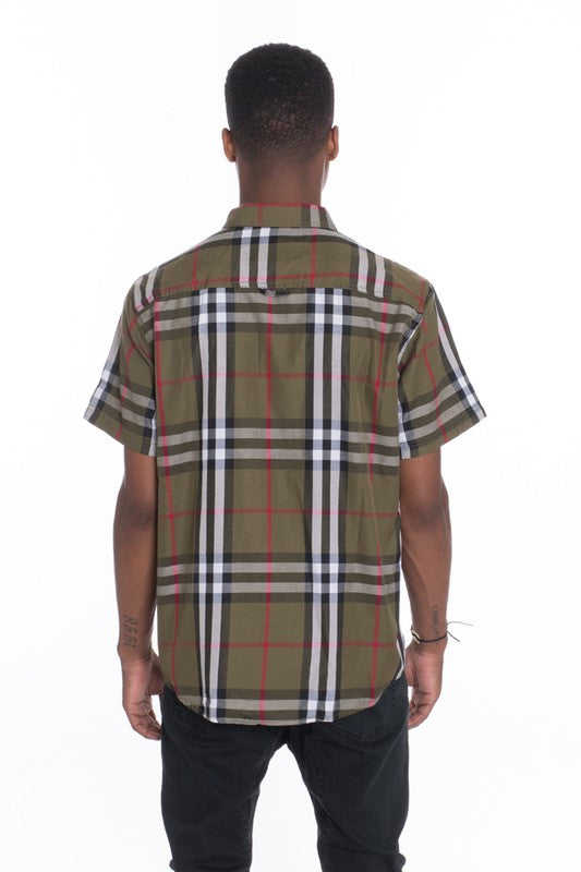 Men's Casual Short Sleeve Checker Plaid Shirt