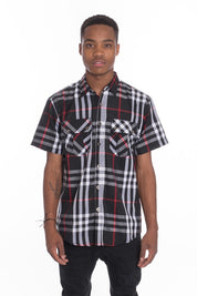 Men's Casual Short Sleeve Checker Plaid Shirt