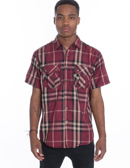 Men's Casual Short Sleeve Checker Plaid Shirt