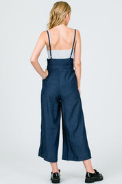 TENCEL SUPER WAIST SUSPENDER WIDE LEG CAPRI PANTS