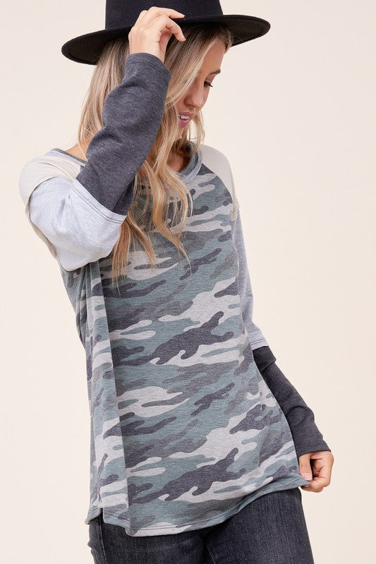 Women's Camouflage Color Block Long Sleeve Top