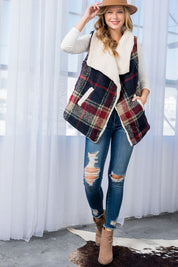 Women's Oversized Sherpa Lined Plaid Vest