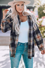 Women's Oversized Plaid Shacket with Rounded Hem and Slits