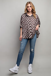 Women's Geometric Print Oversized Button Down Shirt