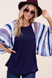 Women's Waffle Stripe Mix Kimono Top