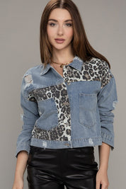 Women's Leopard Patchwork Denim Jacket