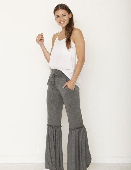 drawstring ruffle wide leg pants