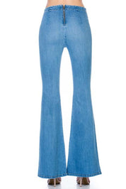 Women's High Waist Flare Denim Pants with Zipper Back