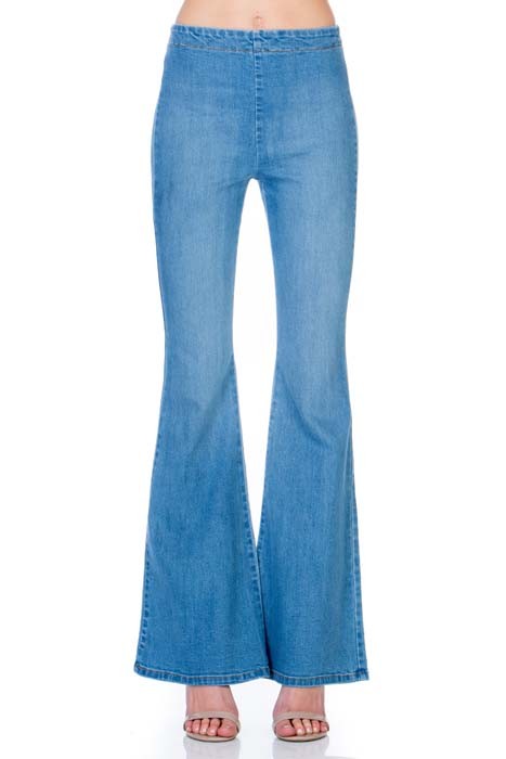 Women's High Waist Flare Denim Pants with Zipper Back