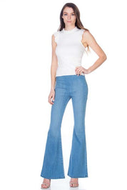 Women's High Waist Flare Denim Pants with Zipper Back