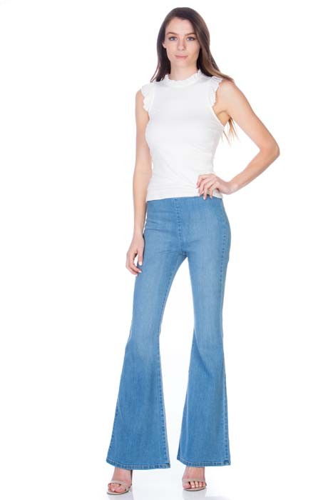 Women's High Waist Flare Denim Pants with Zipper Back